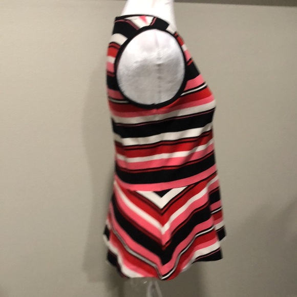 Michael Kors peplum sleeveless top red pink black stripe zip back Small - Picture 7 of 10